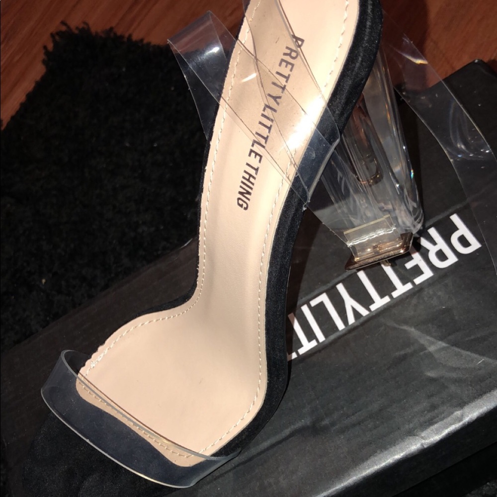 PLT Black Clear Strap Heels